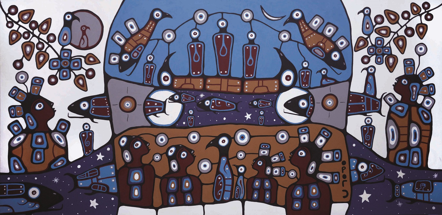 01 Christian Morrisseau, Child of dreams, Sweat lodge ceremony, 100 x 200, Acrylic on canvas